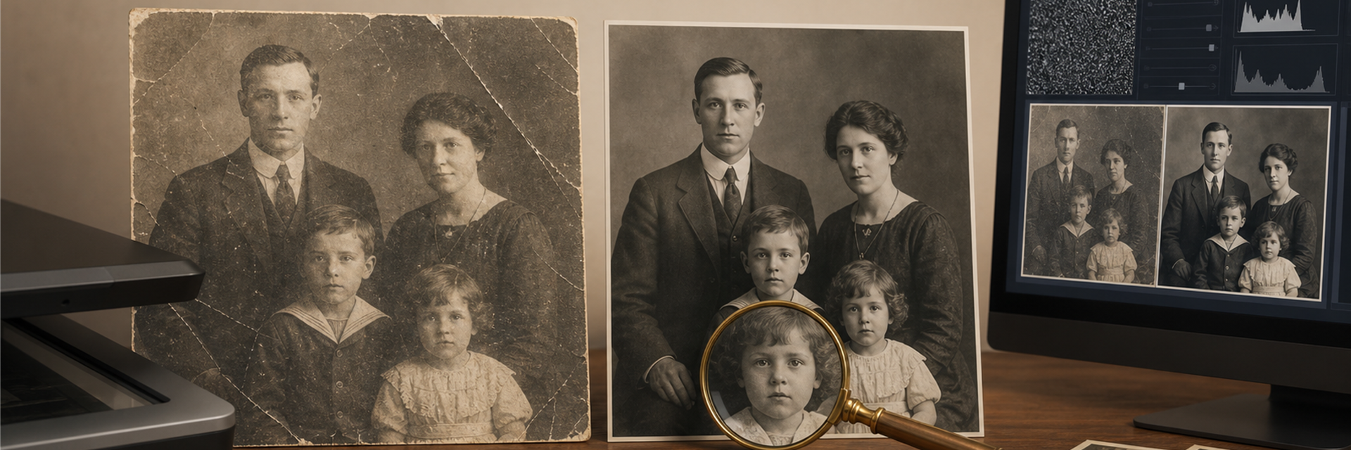 Historisches Foto vor und nach der KI-Bildverbesserung